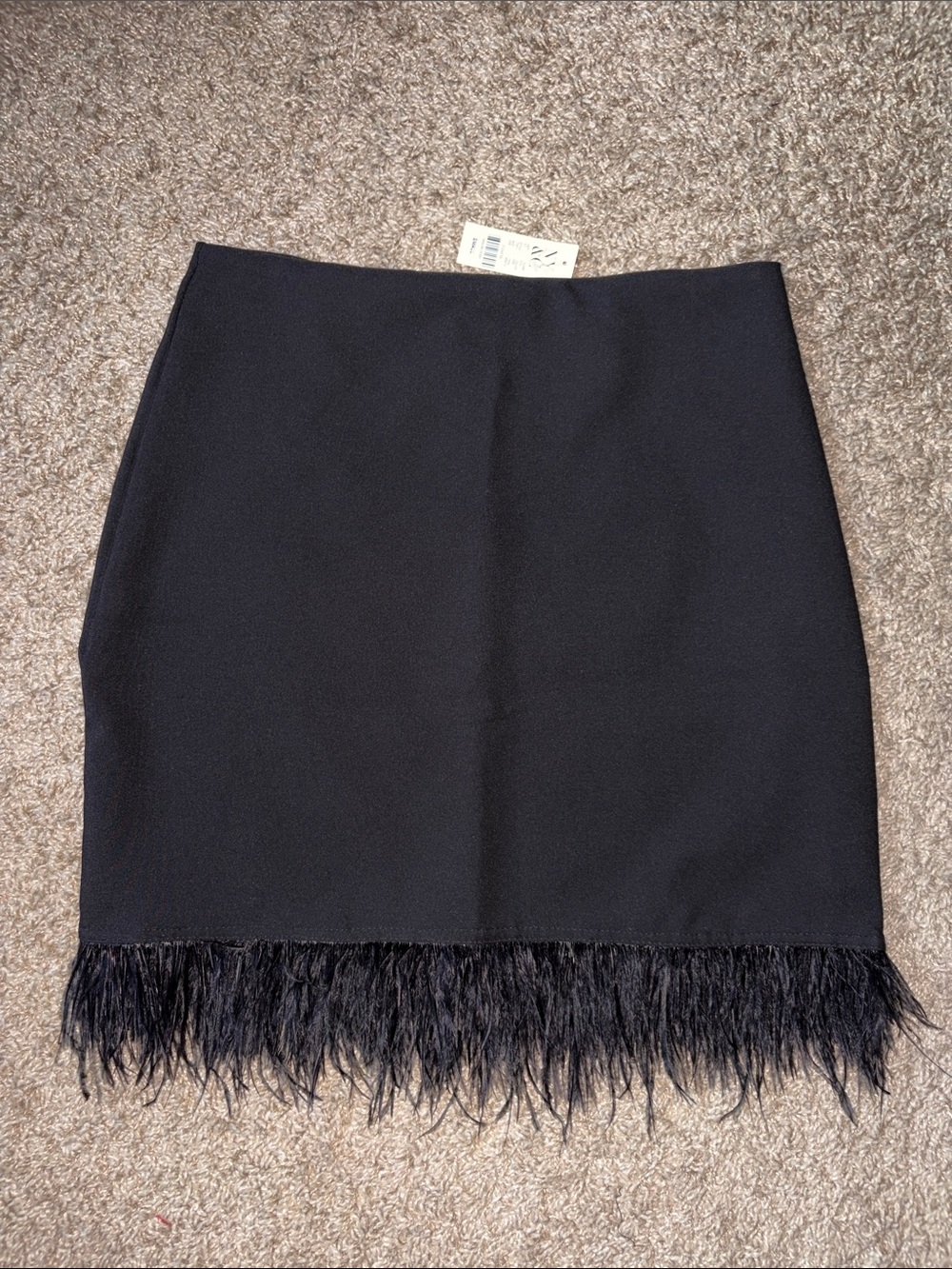 NWT New York & Company Black Mini Skirt with Feather Trim